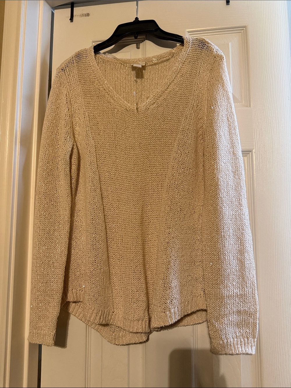 Chico's Light Beige V-Neck Knit Sweater